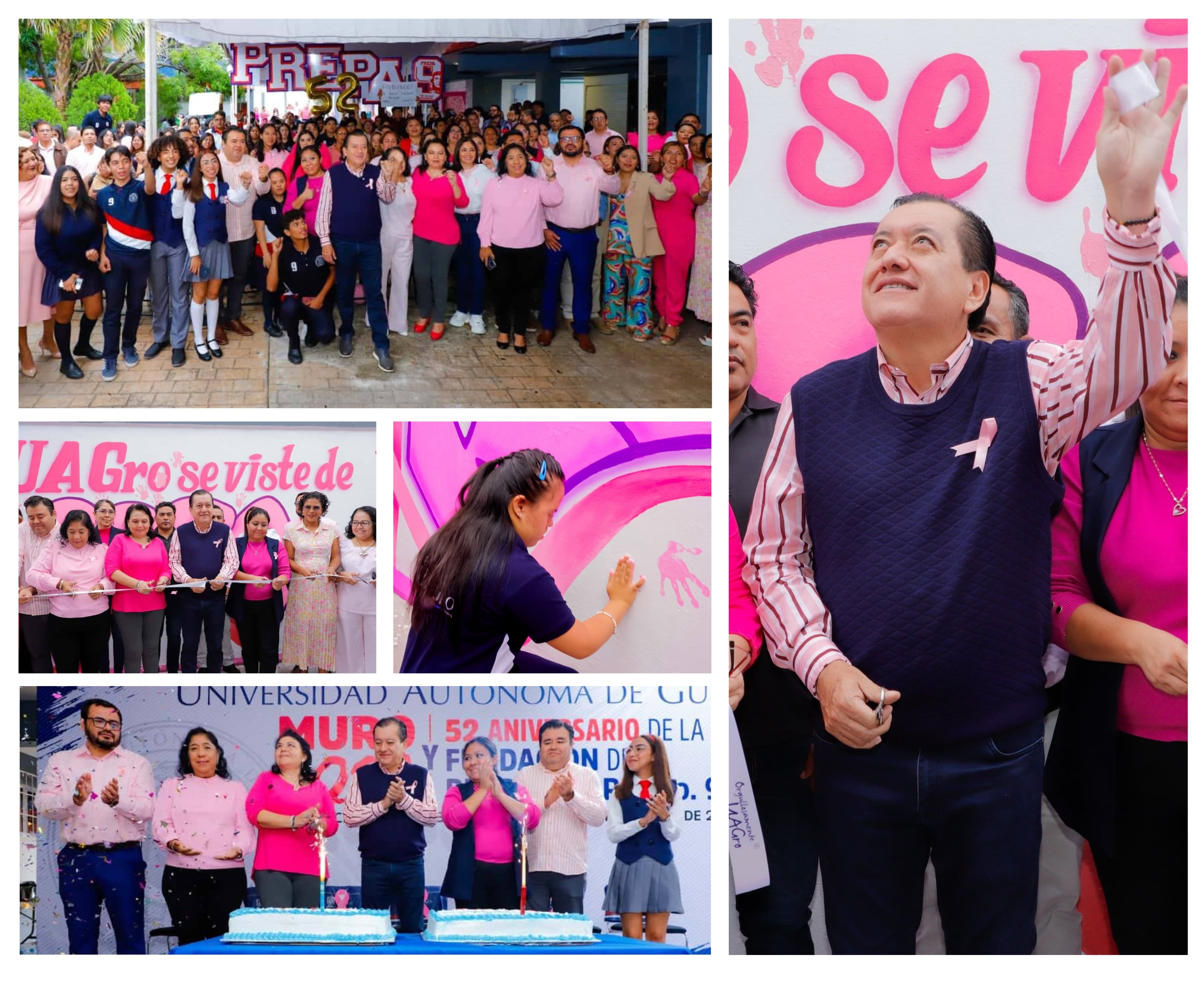 EL RECTOR JAVIER SALDAÑA ENCABEZA 52 ANIVERSARIO DE LA PREPARATORIA NO.9 E INAUGURA MURAL POR EL MES ROSA